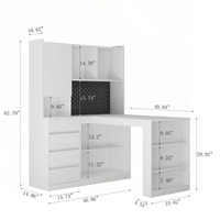 Bureau d'angle en bois en forme de L avec bibliothèque, étagère et éclairage LED, MOQ 100