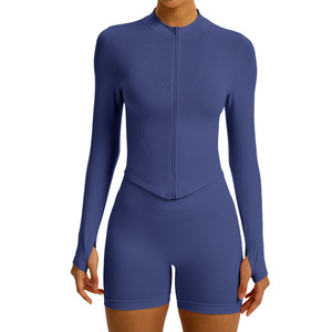 Veste de yoga à manches longues pour femme Allure Body, couleur unie, séchage rapide, haut de sport ajusté pour l'exercice et les activités de plein air - Product Image 5