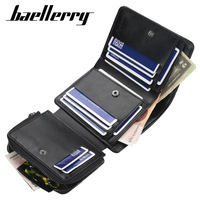 Dompet Pria Anti Maling Baellerry Lipat 3 Kulit PU dengan RFID Dompet Pendek untuk Pria Kapasitas 15 Kartu Modis