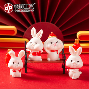 Dp Miniature Rabbit Resin Ornament <b>Chinese</b> New Year Indoor Decor Handmade Craft Gift - Product Image 2