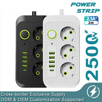 Regleta de Enchufes Estándar Europeo de Latón IP44 10A con 3 Tomas, 4 Puertos USB y 1 Puerto Tipo-C, Cargador con Enchufe Europeo de Cobre y ABS