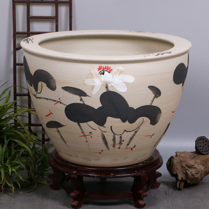 Jingdezhen Nouveau Peint À La Main Coloré <span class=keywords><strong>Lotus</strong></span> Motif <span class=keywords><strong>En</strong></span> Céramique Planteur Fish Tank Pet Fish Tank <span class=keywords><strong>Pot</strong></span> De Fleur - Product Image 1