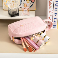 YHY Organisateur portable rectangulaire en velours côtelé avec fermeture éclair, grande capacité, élégant et minimaliste pour bijoux