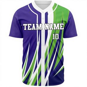 Maillot de baseball court respirant 100 % polyester personnalisé par sublimation, broderie du nom de l'équipe, uniforme cousu - Vente directe - Product Image 1
