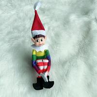 Figurine de Noël Elfe Vert Festif 40cm, Poupée en Peluche Assise avec Jambes Rayées pour Décoration Maison, Étagère, Fenêtre, Fête
