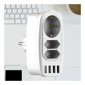 ปลั๊กพ่วงอเนกประสงค์แบบ EU 3 ช่องเสียบ EU พร้อมช่องเสียบ USB 4 ช่อง  รูปทรงลูกบาศก์ พร้อมอะแดปเตอร์ติดผนังและเต้ารับ - Product Image 5