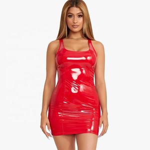 セクシーなリキッドウェットルックレザードレスフェチウェアビニールキャットスーツレースナイトドレス光沢のあるラテックスジャンプスーツボディコンドレス - Product Image 3