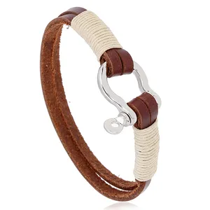 OEM Manufacturer New Style Silver Vachette Clasp Handmade Leather Bracelet For Men