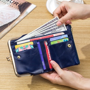 Boshiho Customized Vintage Genuine Leather Bifold Short Wallet Metal Zippers Wallet Genuine Coin <b>Purse</b> for Women - Product Image 3