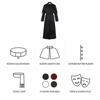 Unisex Erwachsenen-Kleriker-Robe-Set Halloween-Kostüm-Kit Römischer Kragen Umhang Schärpe Verdeckte Knopfleiste Lange Robe für Bühnenauftritte