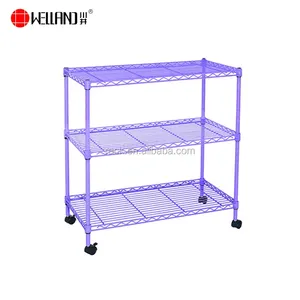 Hot Sale DIY Style 3 Tiers Wire Purple Plated Metal Bath Rack with Wheel