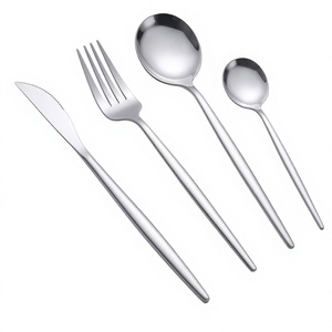 Ensemble de couverts minimalistes en acier inoxydable, finition miroir, cuillère à dîner, fourchette, couteau à long manche, couverts de mariage - Product Image 1