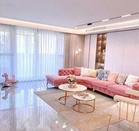 Sofá Chesterfield de Lujo Personalizado de 8-7 Plazas en Tela Rosa de Gran Tamaño para Sala de Estar o Hotel de Lujo para Apartamentos