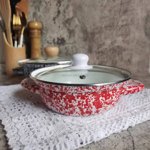 Apan et ustensiles de cuisine de style coréen Casserole en forme de V <span class=keywords><strong>Caserole</strong></span> avec revêtement en émail moucheté <span class=keywords><strong>Caserole</strong></span> avec couvercle en verre - Product Image 6