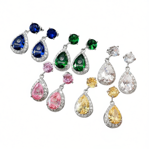 Orecchini pendenti alla moda Ctoblink da donna con zirconi a taglio a pera e strass incastonati, gioielli trendy per feste - Product Image 1