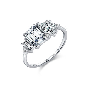S925 <b>Silver</b> <b>Emerald</b> Cut Diamond Engagement <b>Ring</b> Rhodium Plated Prong Setting Classic Women's Fine Jewelry - Product Image 1