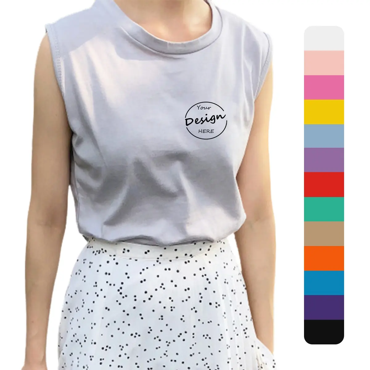Wholesale Women Casual Solid Color Tank Top Custom Silk Screen Print Logo 100 Cotton Summer Tank Top T Shirt For Ladies