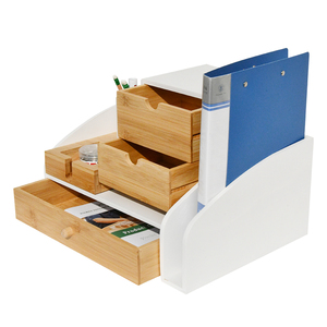 Luxury Functional Bamboo Office Desk Organizer Makeup Cosmetics Storage <strong>Box</strong> 3 Tier For <strong>File</strong> Documents For Any Bedroom - Product Image 1