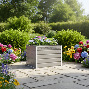 Pot de fleurs en acier gris clair 100 x 100 x 75 cm, jardinière carrée moderne pour la décoration de jardin extérieur - Product Image 2