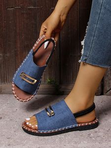 Sandalias Planas de Playa Bordadas con Hebilla Grande y Superficie de Tela, con Banda Elástica de Una Correa, para Mujeres y Señoras, Novedad de Verano - Product Image 2