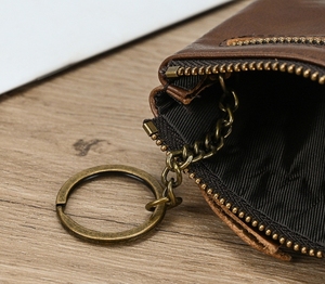 2025新款复古拉链零钱包钱包疯马歌舞秀皮革男士复古牛皮硬币包带钥匙圈 - Product Image 6