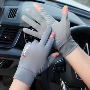 Gants de protection solaire pour hommes, en soie glacée, à doigts entiers et à deux doigts, pour la conduite, le cyclisme, la pêche, respirants, antidérapants, taille unique - Product Image 1