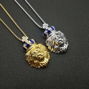 Yunnique – collier avec pendentif tête de lion, en acier inoxydable, plaqué or et argent, bijoux sur le thème des animaux, cadeau pour hommes - Product Image 1