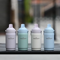 Botol Air Vakum Terisolasi Stainless Steel 304 Warna Macaron, Termos Portabel dengan Pegangan, Anti Bocor, Mug Kopi untuk Perjalanan