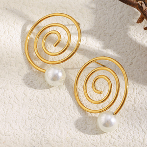 Dreamshow Imitation Pearl Jewelry Women's <strong>Earrings</strong> Conch Design Fashion Stud <strong>Earrings</strong> Gold Plated Stainless Steel Trendy Jewelry - Product Image 5