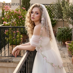 YouLaPan Velo <span class=keywords><strong>de</strong></span> <span class=keywords><strong>Novia</strong></span> al por Mayor con Bordado Floral <span class=keywords><strong>de</strong></span> Enredaderas y Perlas, Velo <span class=keywords><strong>de</strong></span> Boda <span class=keywords><strong>de</strong></span> Tul Transparente <span class=keywords><strong>de</strong></span> un Solo Nivel para <span class=keywords><strong>Novia</strong></span> Bohemia V339 - Product Image 4