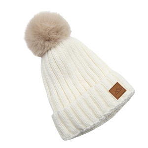 <span class=keywords><strong>Bonnet</strong></span> avec <span class=keywords><strong>pompon</strong></span> en fausse fourrure pour femmes et filles, hiver, logo personnalisé, doublure en polaire acrylique, tricot côtelé - Product Image 4