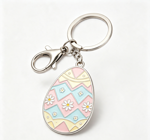 <b>Custom</b> Printed Stainless Steel Easter Egg <b>Keychain</b> Enamel Flower Metal Key Ring Promotion Gift - Product Image 3