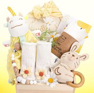 New Mom Pregnancy & Reveal Gifts 2025 Cute Wooden Gift Basket for Newborn Baby Girls Essentials Baby Shower Gifts Wholesale - Product Image 1