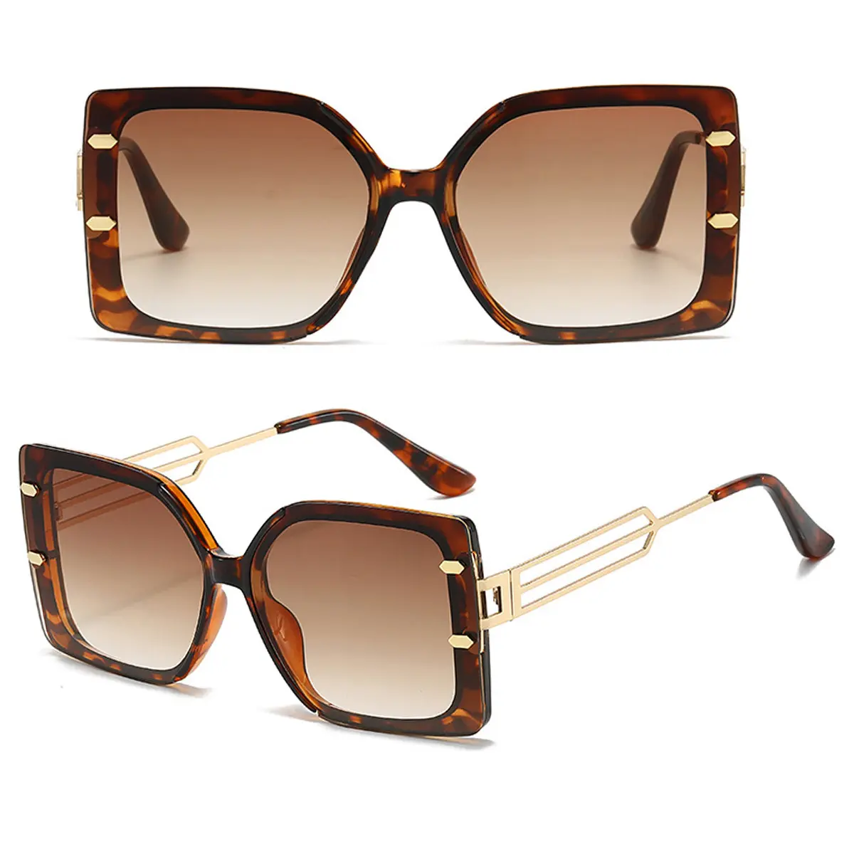 2024 nuevas gafas de sol overzised de lujo, gafas de sol cuadradas degradadas a la moda para mujer