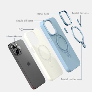 Coque de téléphone magnétique en silicone liquide à chargement sans fil effet peau pour <span class=keywords><strong>iPhone</strong></span> 14 13 15 16 17 Pro Max avec support pliable dissimulé - Product Image 2