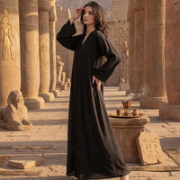 Abaya de luxe en polyester avec strass, Dubaï 2026, élégante robe de soirée musulmane pour femme, grande taille, longueur ras du sol, col en V, Ramadan, Aïd