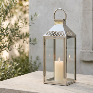 Porte-bougie en acier inoxydable de conception moderne, lanterne pour la décoration de la maison et du hall d'hôtel - Product Image 1
