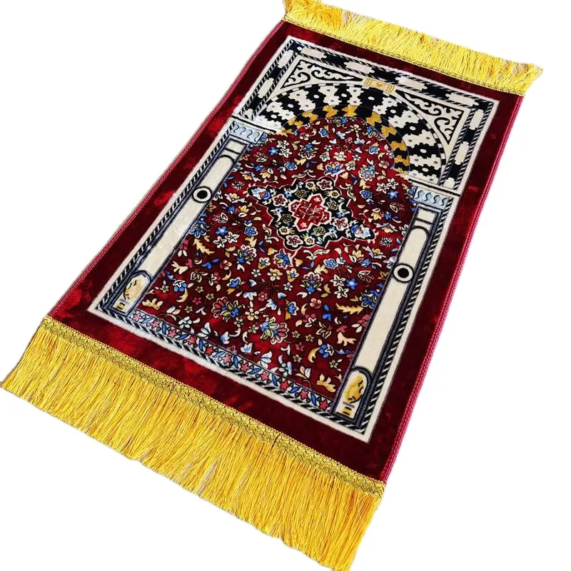 Tappeto da preghiera antiscivolo classico di nuovo Design regalo Islam tappetino da preghiera frange su entrambi i lati tappetino pieghevole per preghiera musulmana