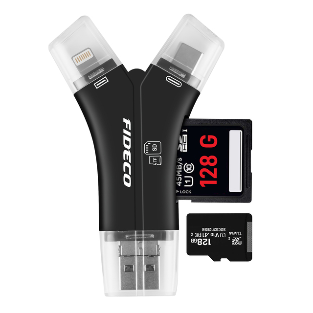 Fideco 4 in 1 Compatible Type c Type a lightning Connector Usb Hub Tf Sd Card Readers Adapter for Iphone