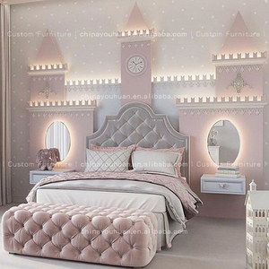 <span class=keywords><strong>Letto</strong></span> matrimoniale per bambini in stile crema francese con testiera imbottita trapuntata, design per <span class=keywords><strong>cameretta</strong></span> delle bambine, pezzo di design <span class=keywords><strong>imbottito</strong></span>. - Product Image 2