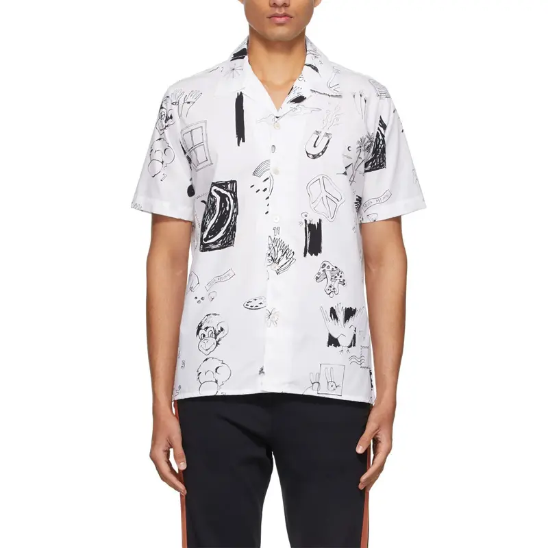 OEM Summer Custom Allover Graphic Print Short Sleeve Button Down Shirts Men