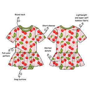Venta al por mayor de fábrica: Nuevo diseño personalizado de pelele de verano para bebé, vestido de manga corta de sarga fresca de bambú para niñas pequeñas - Product Image 6