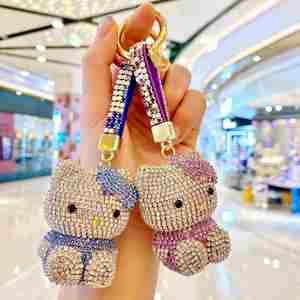 1 PC Luxury Bling Diamond Plastic Rhinestone Keychains Cute Cat Bag Car <b>Key</b> <b>Ring</b> Keychain Metal for Girls Charm - Product Image 2