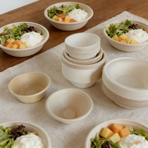 Contenitore per Alimenti Biodegradabile in Canna da Zucchero da 300ml 350ml 500ml 1000ml 1500ml, Ciotola Rotonda per Insalata con Coperchio Trasparente in PET - Product Image 2