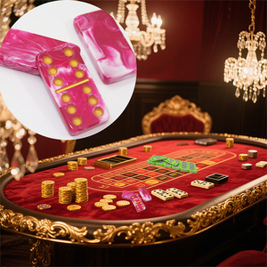 Outils de divertissement en gros Logo personnalisé de couleur rose 28pcs Double Six Domino Set pour jeu de hasard classique - Product Image 1