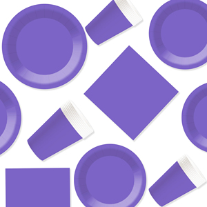 DAMAI – Ensemble de vaisselle jetable en papier violet uni pour fêtes, assiettes de 7 et 9 pouces, gobelets en papier, couverts et serviettes - Product Image 2