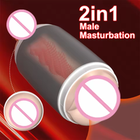 Godet de masturbation double tête avec couvercle, jouet de masturbation manuel pour homme, jouet sexuel adulte en TPE étanche avec vibration
