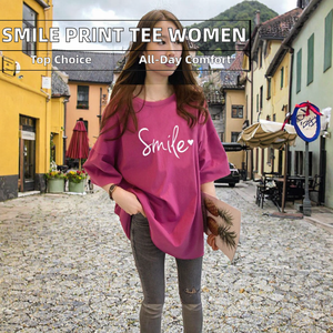 Nueva Camiseta de Manga Corta Casual para Mujer, Estampada con SMILE, Tejido Jersey Regular con Spandex - Product Image 2