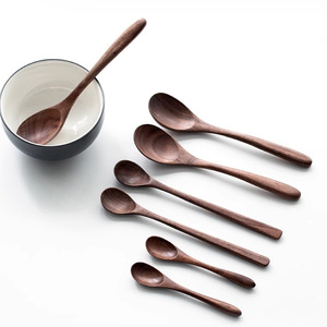 Cuillère en bois de noyer noir naturel de haute qualité, cuillère à dessert en bois pour la cuisine, personnalisation du logo, cuillère de cuisine en bois - Product Image 2