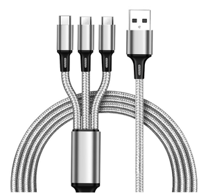 Cavo di Ricarica Intrecciato in Nylon <span class=keywords><strong>3</strong></span> in 1 Placcato in Nichel, 2.8A 1.2M, Cavo Dati <span class=keywords><strong>3</strong></span> in 1 per Android Huawei - Product Image 4